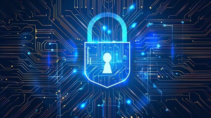 Cyber security concept. Padlock and circuit board. Protect from virus and malware.