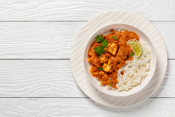 indian spiced fish curry, salmon masala, top view