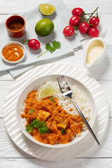 indian spiced fish curry, salmon masala, top view