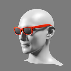 Head with sunglass, black and white, 3d trendy collage in magazine style. Modern contemporary art, clipping path, 3D render