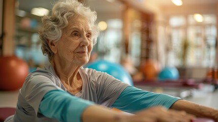 Portrait of an elderly woman sitting and receiving physical therapy for arthritis in a rehabilitation center focused on her health and mobility recovery
