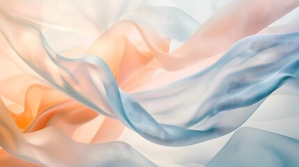 4. Produce an artistic depiction of soft, fluid shapes in harmonious gradients of peach and sky blue, set against a serene white surface.