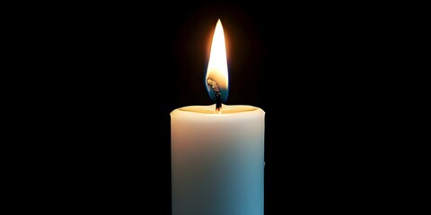 Symbol of remembrance White candle against dark isolated black background for Memorial Day. Concept Memorial Day, White Candle, Remembrance, Dark Background, Symbolism