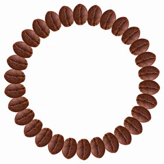 round frame made of coffee beans and isolated on white