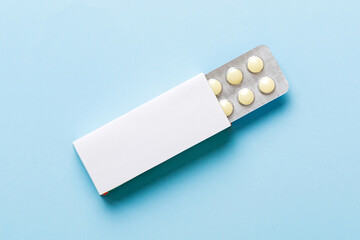Blank White Product Package Box Mock-up. Open blank medicine drug box with blister top view
