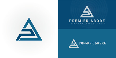 Abstract initial triangle letters PA or AP logo in blue color isolated on multiple background colors. The logo is suitable for real estate and mortgage logo vector design illustration inspiration