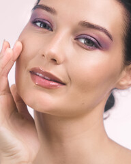 Obraz premium Professional Colorful Bright Makeup Close-Up On Beautiful Woman's Face