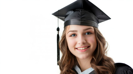 Caucasian Young Woman in Graduation Cap Smiling at the Camera