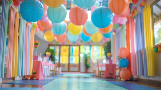 Joyful school events, colorful decorations