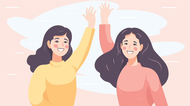 a flat illustration of two women with hands raised in the air