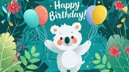 Naklejka premium Adorable Animal Holding Happy Birthday Caption in Sweet Celebration Scene
