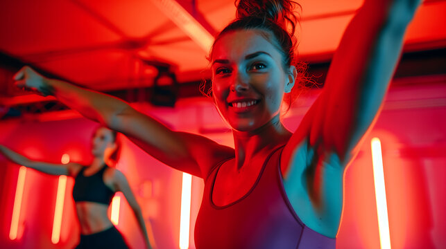 A fitness studio with various exercise equipment, bright lighting, and space for yoga, pilates, zumba, and body combat classes.