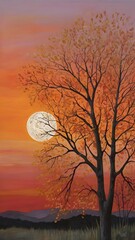 silhouette of a tree at sunset, ai generated