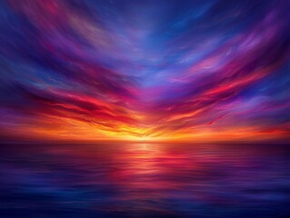 Obraz premium Breathtaking sunset over the ocean with vibrant, colorful sky and reflections on the water, creating a serene and mesmerizing seascape.