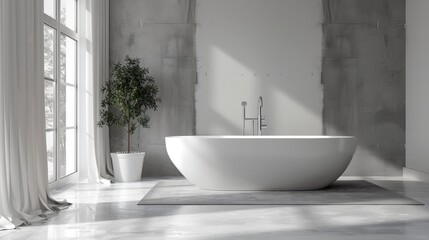 Modern Minimalist Bathroom with Freestanding Tub
