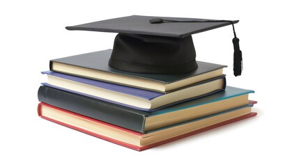 graduation cap and book isolated on white background