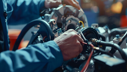 motor mechanic replacing the electric steering pump on a modern day vehicle