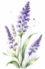 Fototapeta premium Lavender watercolor background. Delicate flower bouquet on a white background. Spring-summer banner template