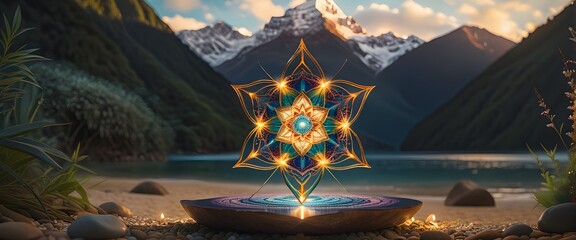 3D Render of Merkabah Mandala, Photo-Realistic with Depth of Field and Bokeh. Generative AI