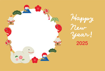 2025年　巳年　縁起物のフォトフレーム年賀状