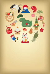 2025年　巳年　縁起物の年賀状