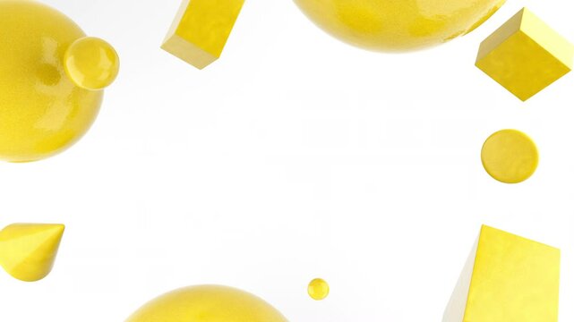 3D render of primitives objects with lemon materials on white background, 4K abstract seamless loop animated template, live wallpaper