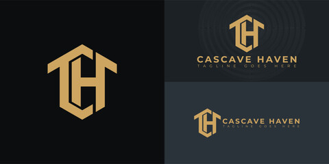 Abstract initial hexagon letters CH or HC logo in gold color isolated on multiple background colors. The logo is suitable for real estate and property logo vector design illustration inspiration