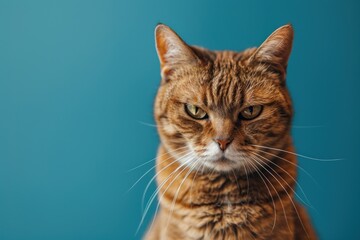Obraz premium Angry cat on a blue background. ai generative