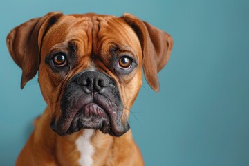 Angry dog on a blue background. ai generative