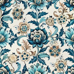 Seamless pattern of porcelain tiles with a polished finish and delicate floral designs, inspired by the elegance, Generative AI