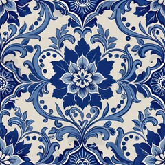 Seamless pattern of porcelain tiles with a polished finish and delicate floral designs, inspired by the elegance, Generative AI