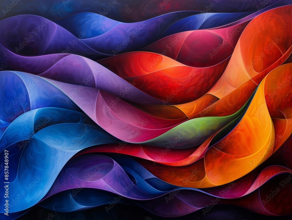 Poster vibrant abstract art with flowing colorful curves, creating a dynamic and vibrant visual experience.