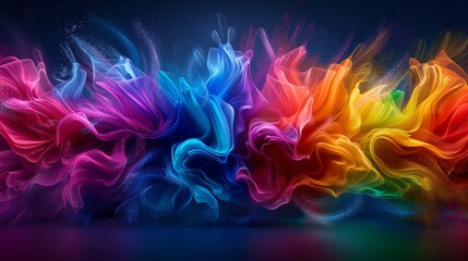 Vibrant abstract smoke art in vivid colors of blue, pink, and yellow, creating a dynamic and energetic visual effect on a dark background.