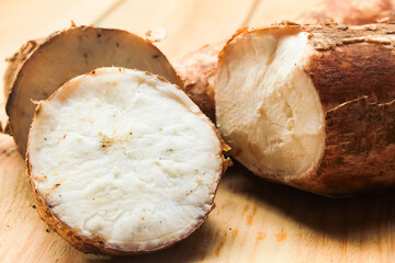close up of raw cassava pieces