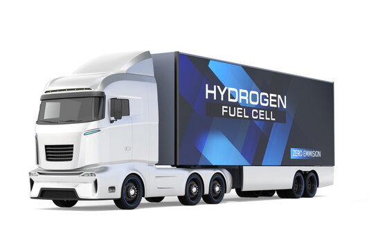 Hydrogen Fuel cell Semi Truck on white background. Generic design. 3D rendering image.