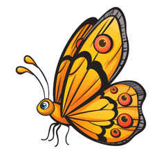 Colorful cartoon butterfly with intricate patterns and vibrant orange wings. Perfect for nature and wildlife-themed designs. isolated white background, transparent background, PNG
