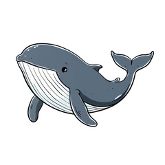 Fototapeta premium Cute cartoon whale illustration. Perfect for children's books, educational content, and ocean-themed projects. isolated white background, transparent background, PNG