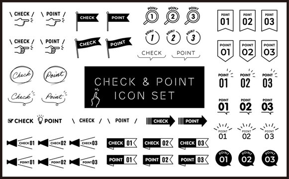 チェック & ポイント　ベクターアイコンセット モノクロ