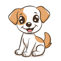 Cute cartoon puppy illustration with brown spots, sitting and smiling warmly, perfect for children's themes and playful designs. isolated white background, transparent background, PNG