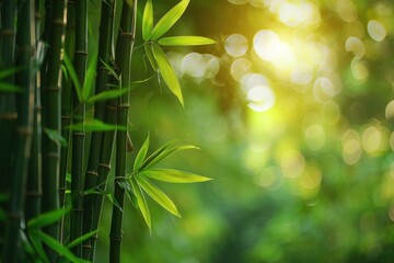 Naklejka premium bamboo forest on blurred background. ai generative