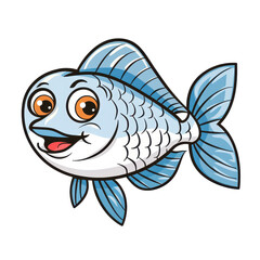 Happy cartoon fish illustration with big eyes and smile, blue scales, and fins. Perfect for kids' books, animations, or educational materials. isolated white background, transparent background, PNG