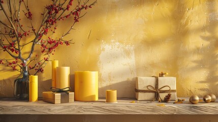 Decorative Yellow Candles and Gifts