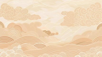 Oriental pattern with white background featuring organic asian japanese line wave pattern