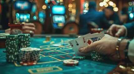 Digital image of an online casino homepage shown on a computer screen with various promotional banners for games chips cards and other gambling related elements