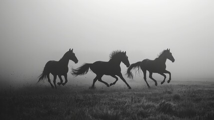 Silhouettes set of horses, ai-generated illustration, collection of silhouette horses