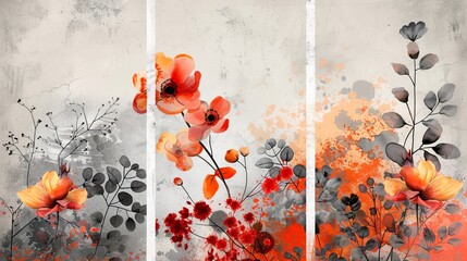 Post template modern set for autumn social media posts. Abstract shape and floral background. Autumn sale banner illustration.