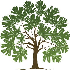 Stunning Detailed Silhouette of a Fig Tree with Large, Lobed Leaves: Perfect for Nature-Inspired Designs and Botanical Art