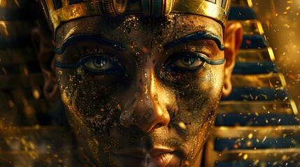Cinematic Portrait of Imposing Pharaoh in Dramatic Chiaroscuro Lighting,Rich Saturated Colors,and Classical Oil Painting Realism