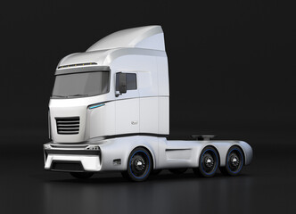 Hydrogen Fuel cell Semi Truck on black background. Generic design. 3D rendering image.