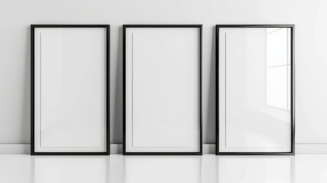 Photo frame template, rectangle name plate, plexiglass banner, holder mockup Realistic 3D modern illustration. Acrylic poster, blank glass frame hang on wall isolated on transparent background.